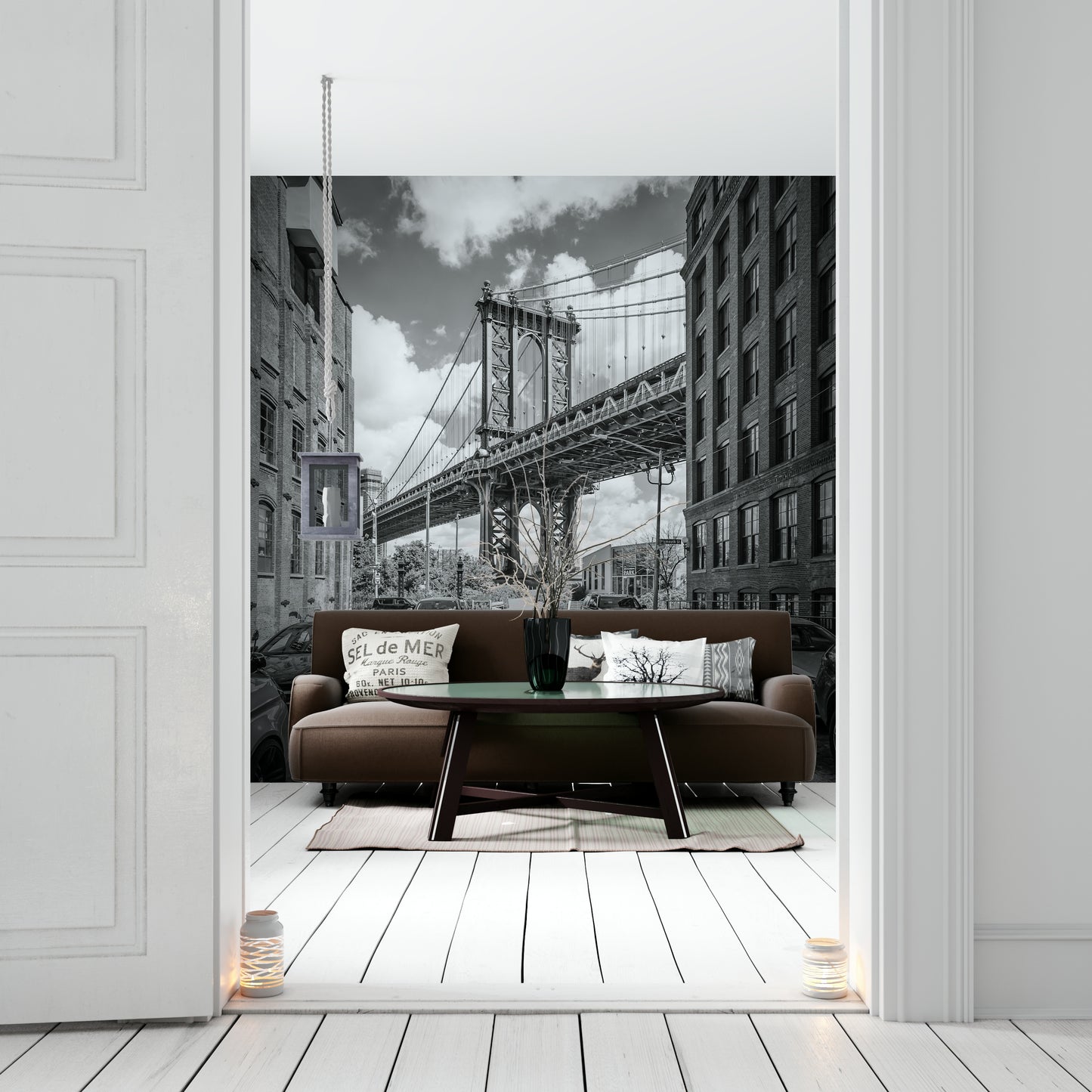 NEW YORK CITY Manhattan Bridge Wall Mural showing deep blue colour tones.