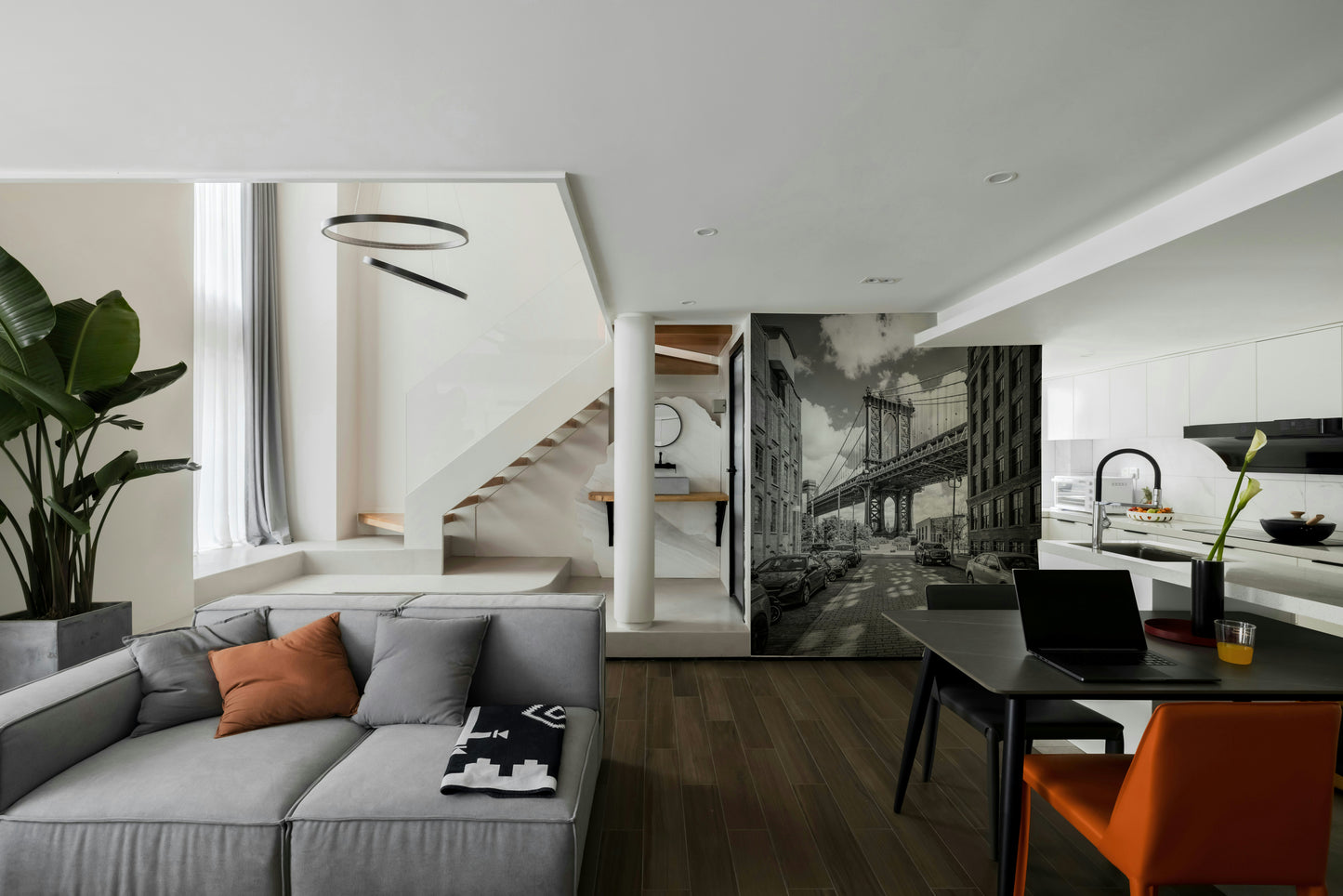 Detailed view of the bridge steelwork on a high-resolution wall mural.