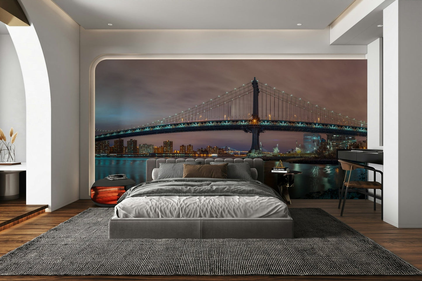 East River reflecting city lights.

