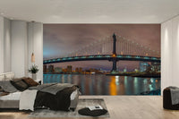 Illuminated bridge lights shimmering.

