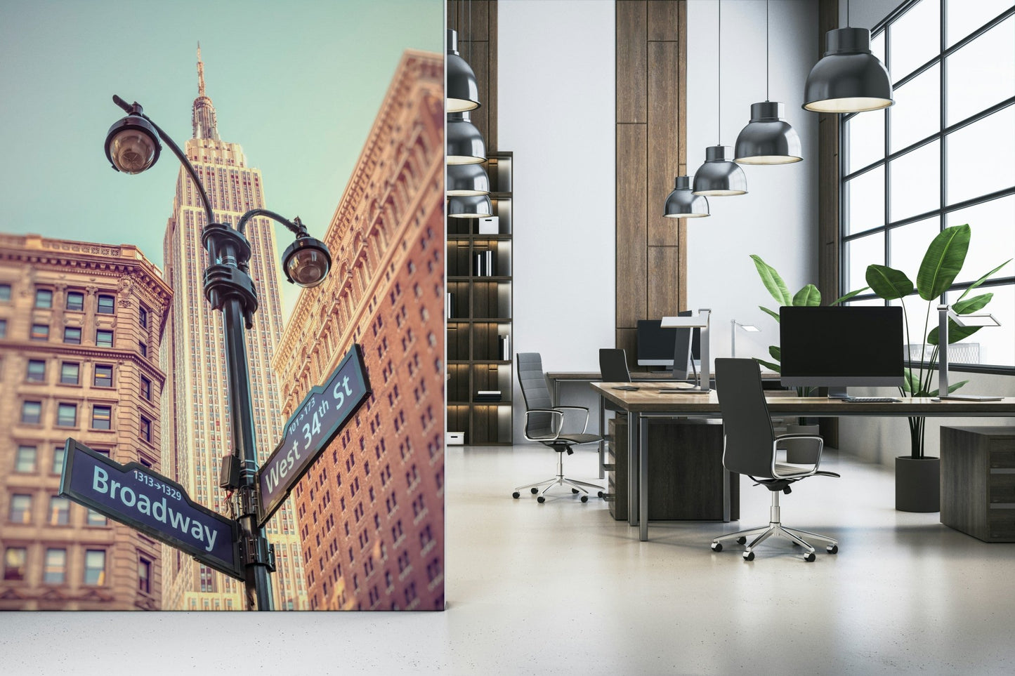 Iconic NYC street sign wallpaper art, vintage sepia majesty photo.