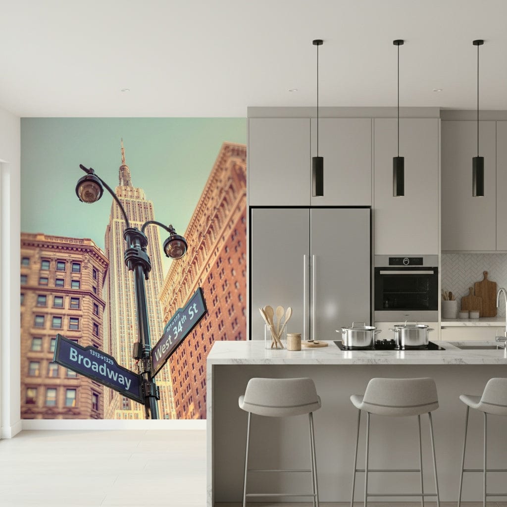 Upward angle Empire State Building scene wall mural, Manhattan glory.