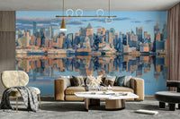 Manhattan Mirror Wall Mural used as a feature wall in a bright living room


