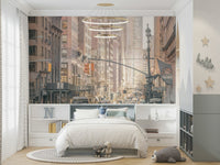 Iconic yellow taxis in traffic.

