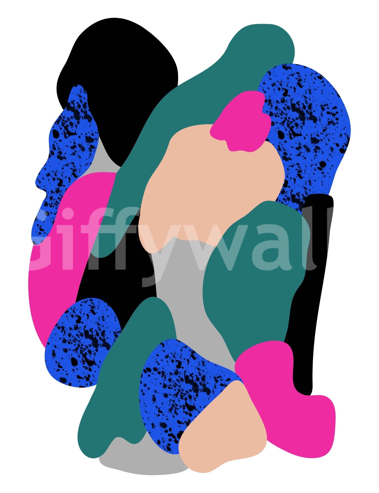 A striking modern wallpaper featuring oversized abstract shapes and a bold graphic palette.