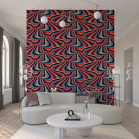 Marble Swirl Rainbow Stripes Wallpaper – Decorative mural combining flowing marble textures with vibrant retro stripes.