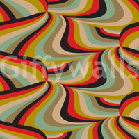 Marble Swirl Groovy Retro Abstract Stripes wallpaper close-up showing swirling red, mustard, sage green and black pattern detail