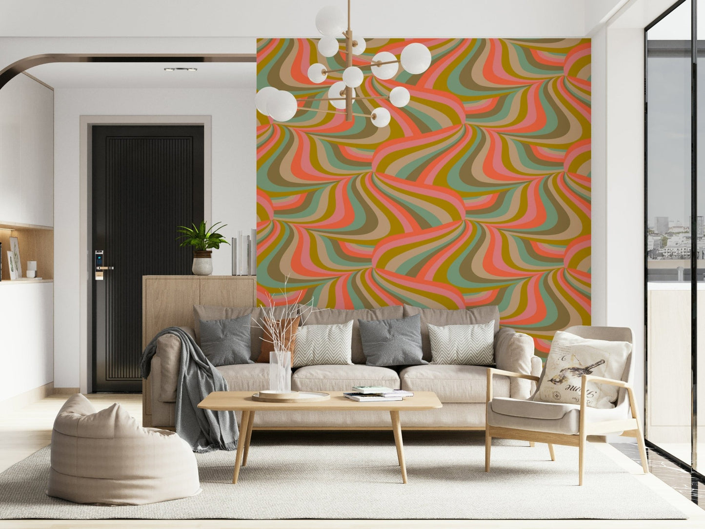 Marble Swirl Stripes Wall Mural – Decorative abstract wallpaper with colorful groovy marble stripe patterns.