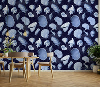 Japandi-style room with Marea mural wallpaper

