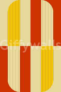 Marigold and Maple wallpaper close-up showing the retro orange, marigold and cream arch pattern