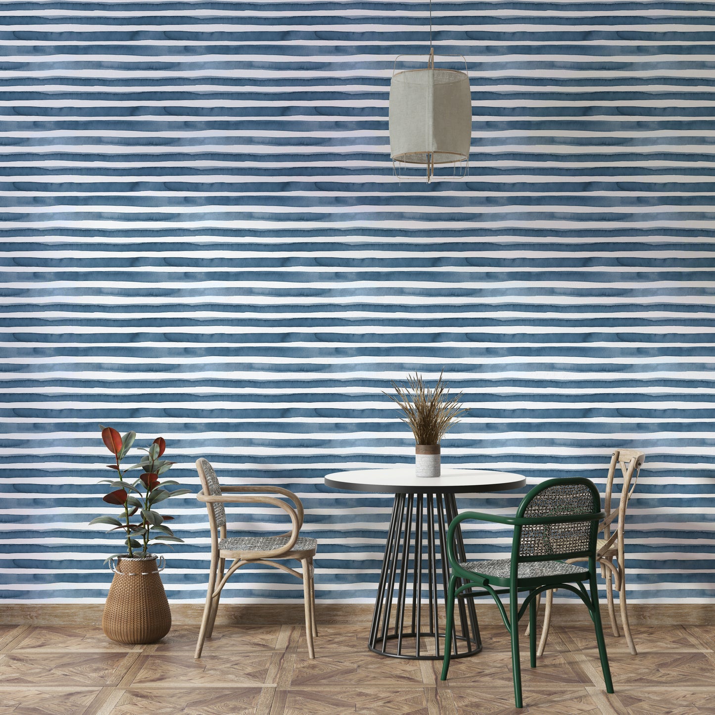 Horizontal blue stripes for a calm, coastal look

