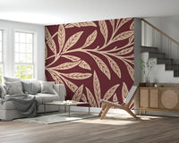 A peaceful botanical design mural on decorative wallpaper.

