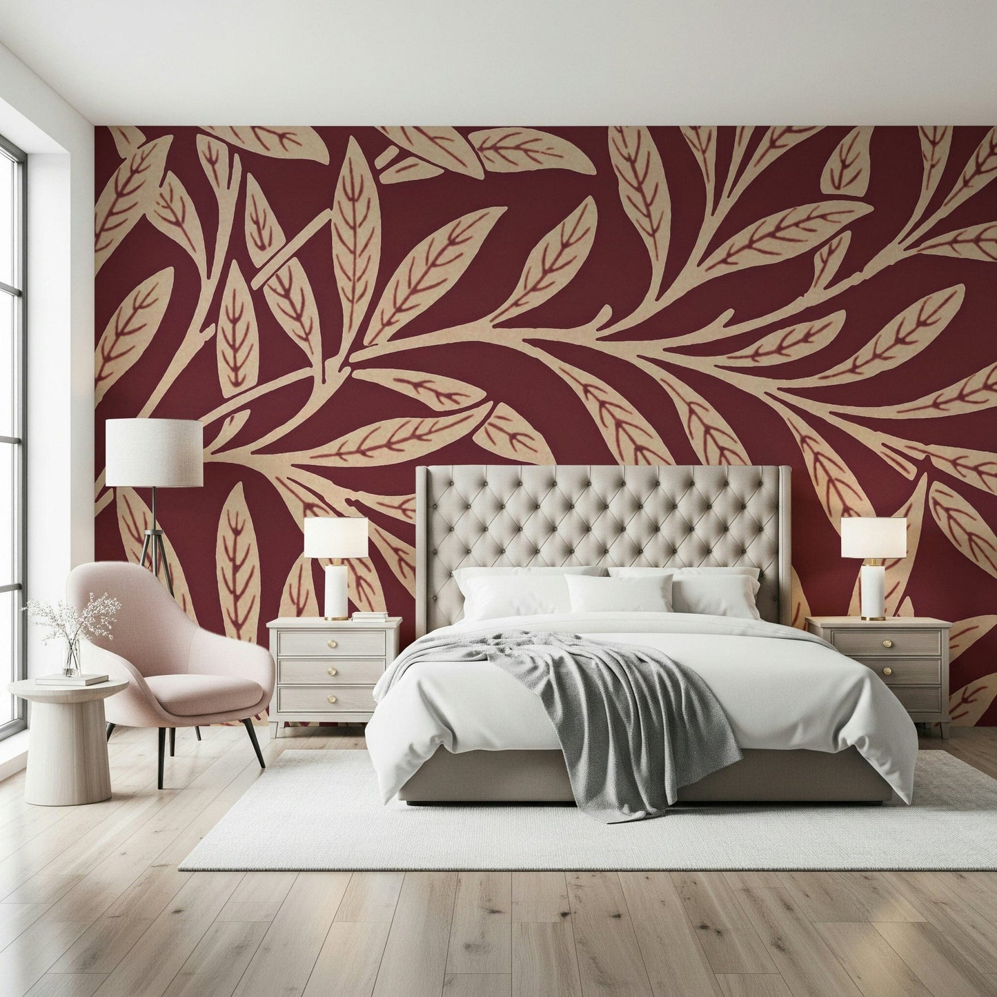 A beautiful vintage leaf wallpaper mural for a modern home.

