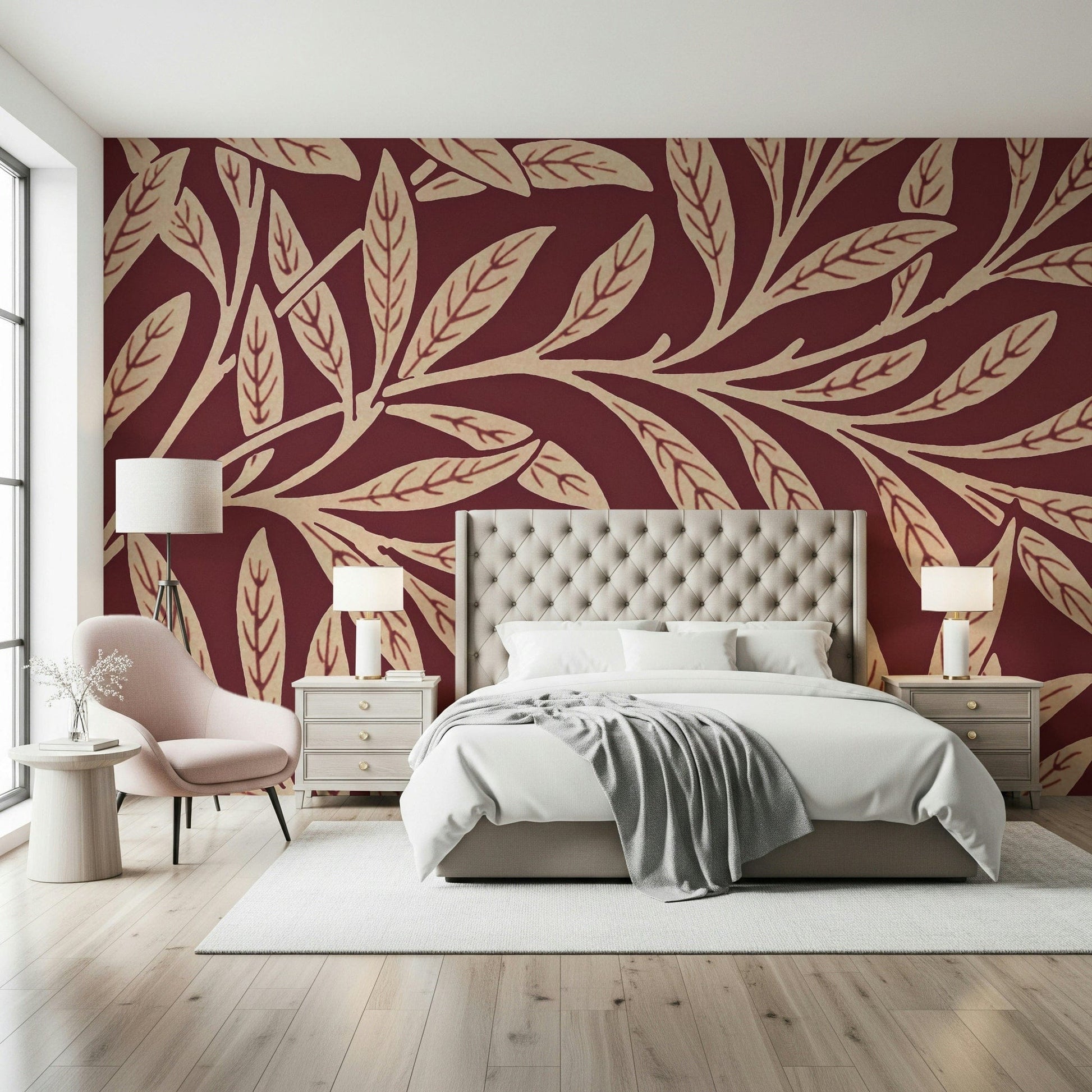 A beautiful vintage leaf wallpaper mural for a modern home.

