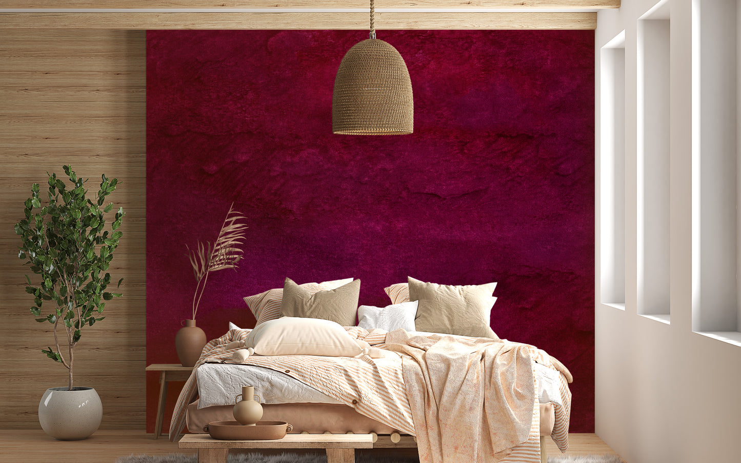 Vibrant maroon artistic wall mural design
