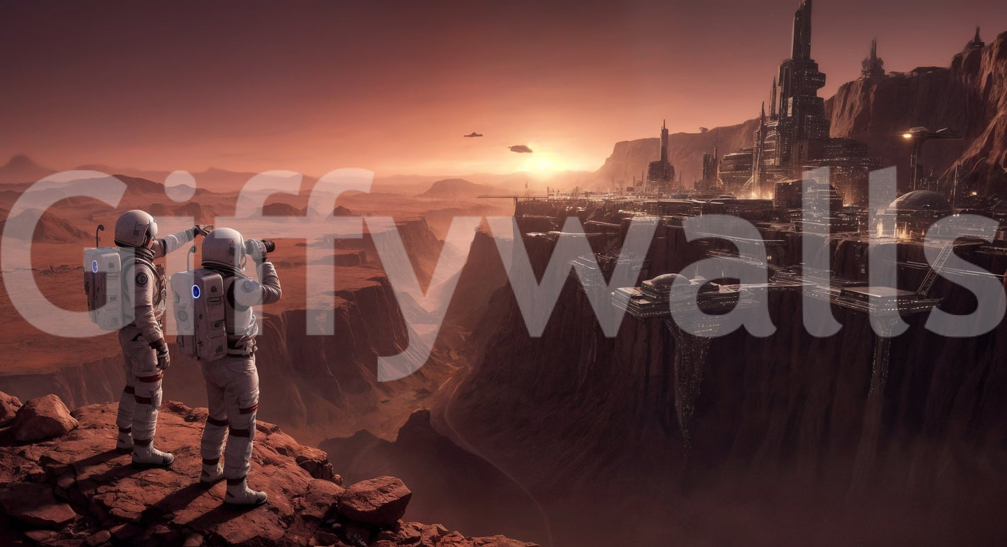 Stunning Mars Colony wall mural with an expansive red planet view.