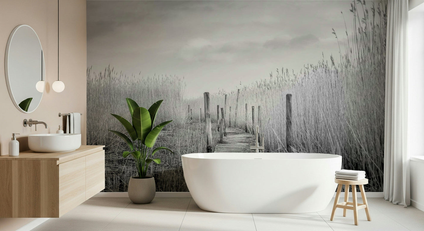 Monochrome Marsh Path Wall Mural -2487649