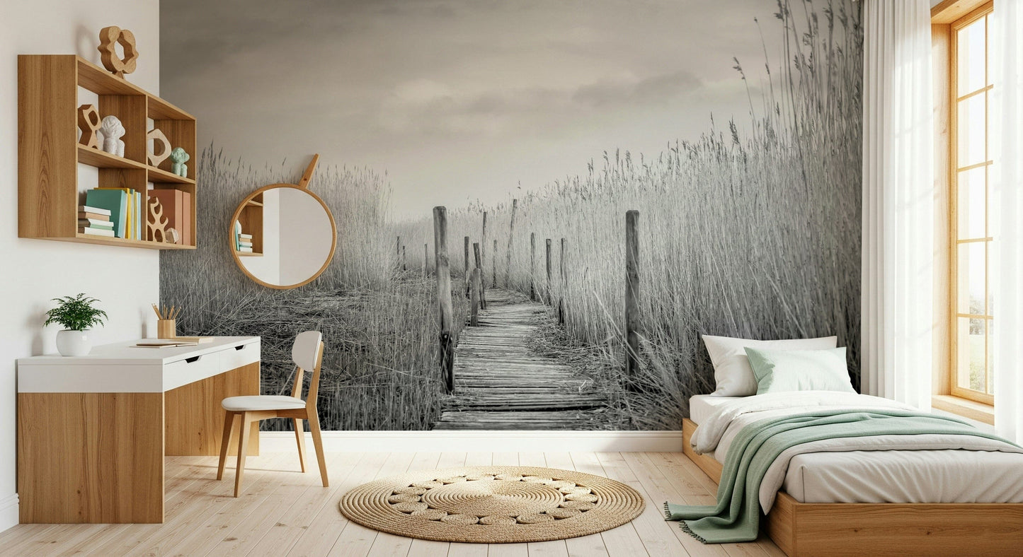 Monochrome Marsh Path Wall Mural -2487649