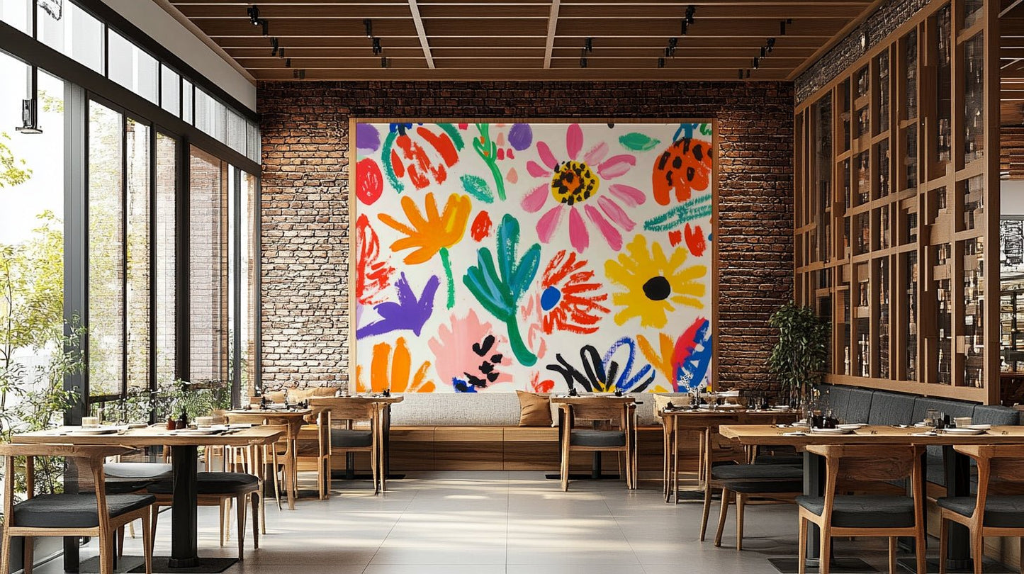 Modern nursery with cute flower garden mural

