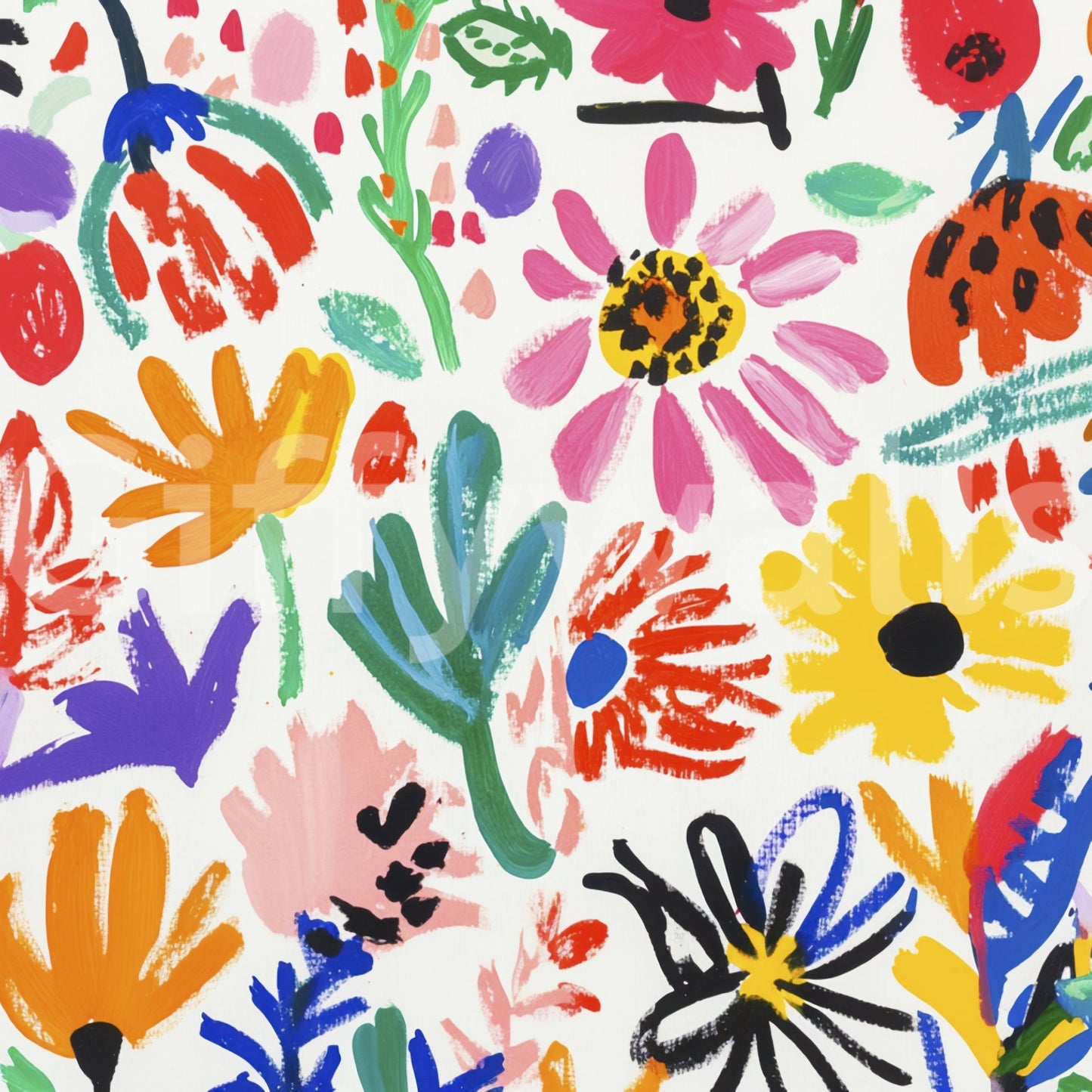 Kid-friendly floral mural with abstract patterns

