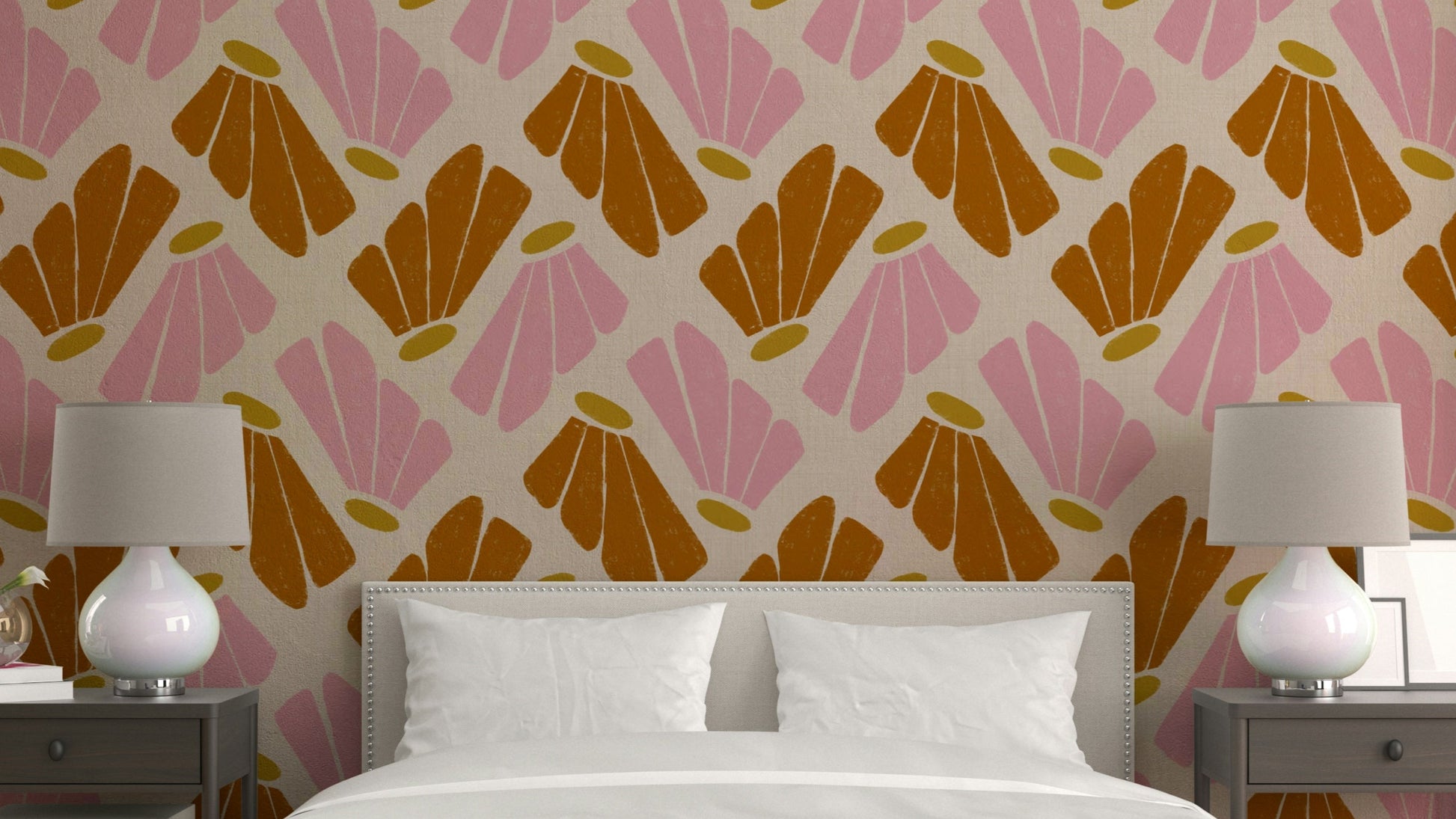 Matisse floral pink orange mural

