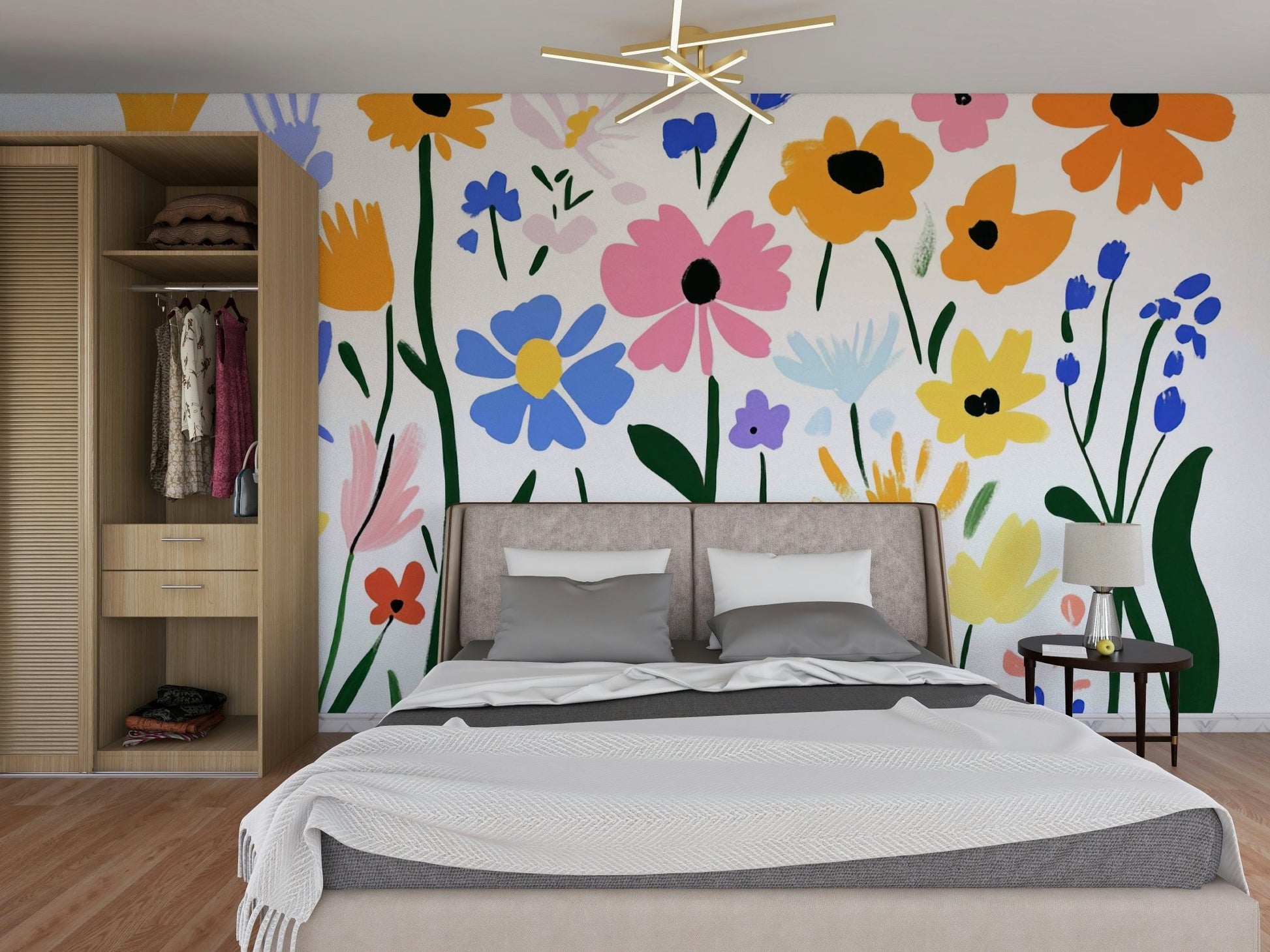 Joyful flower mural for creative interior style

