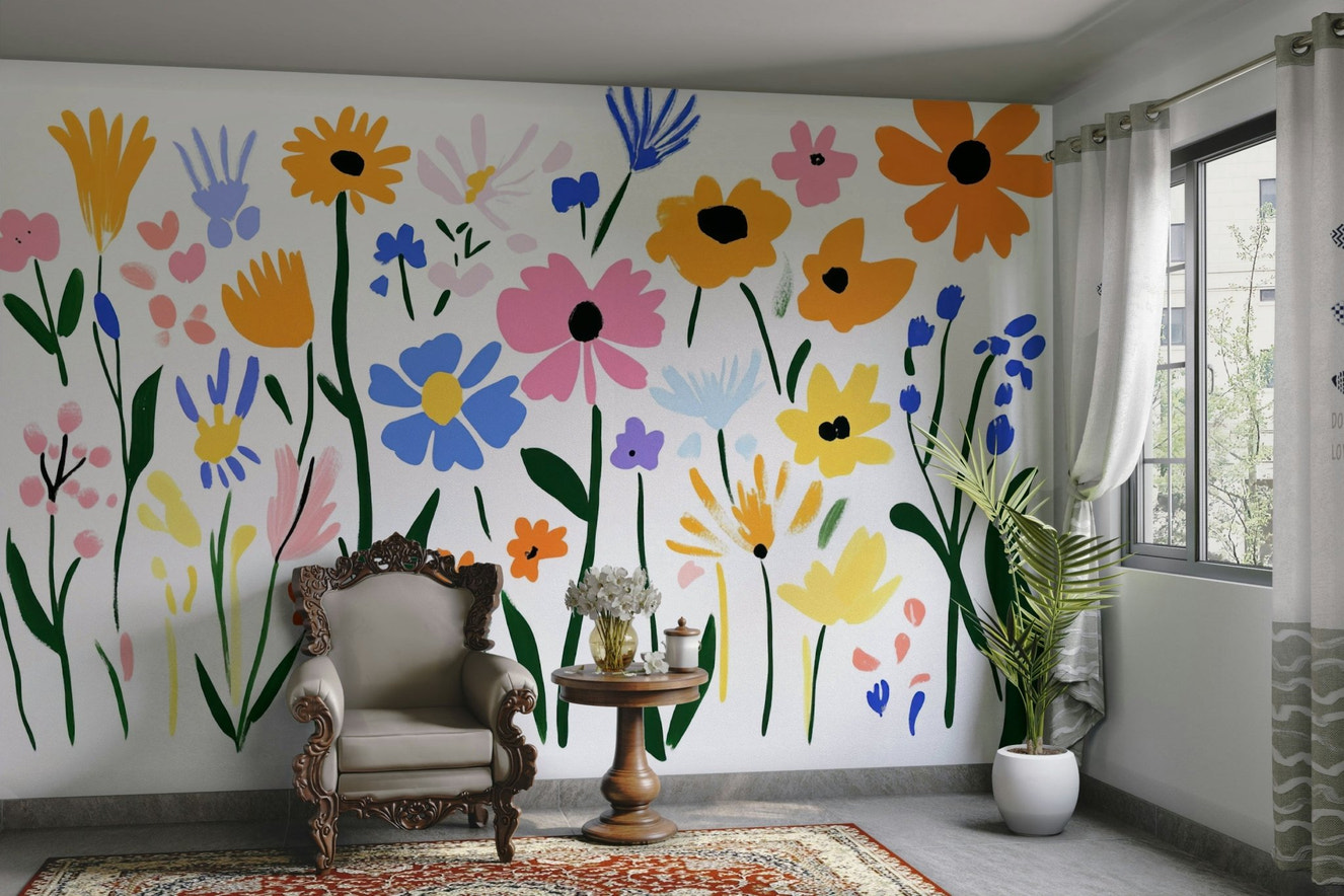 Matisse Flower Garden Wall Mural in bold colors

