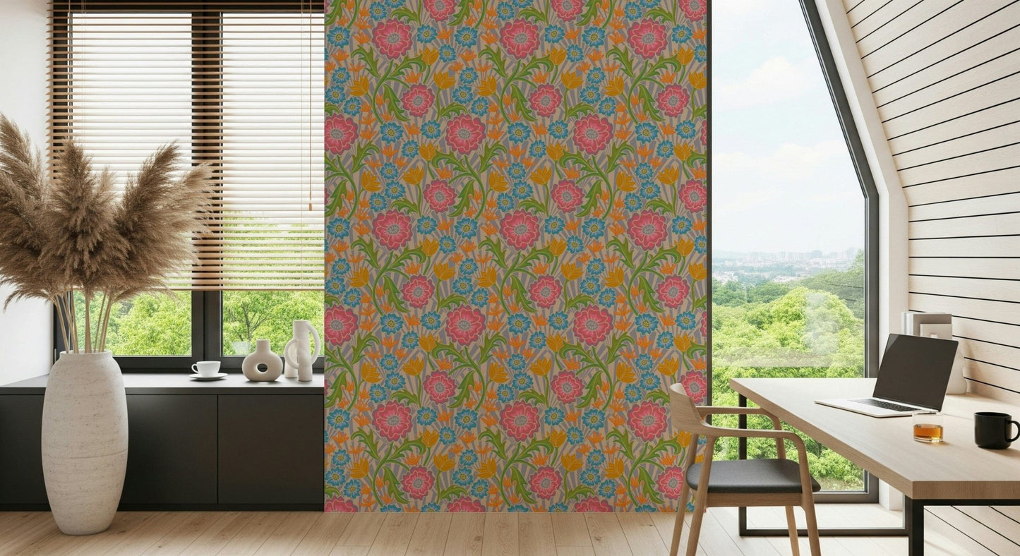 Wall mural Maybelle, abstract radiating lines, charming floral.