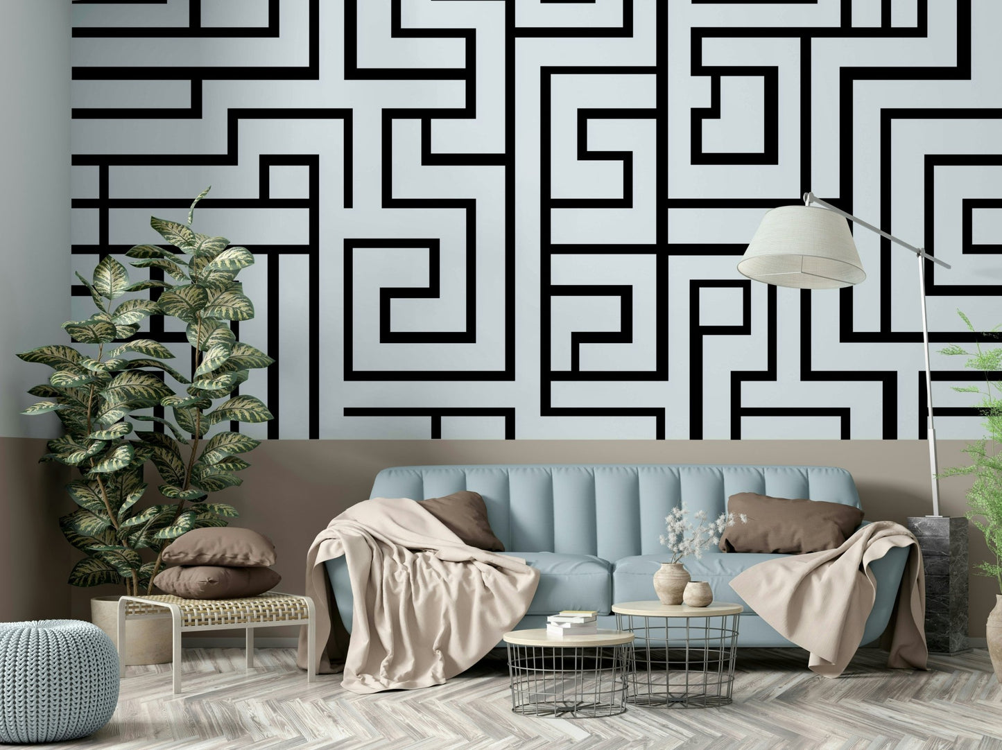 Contemporary black and white wall mural
