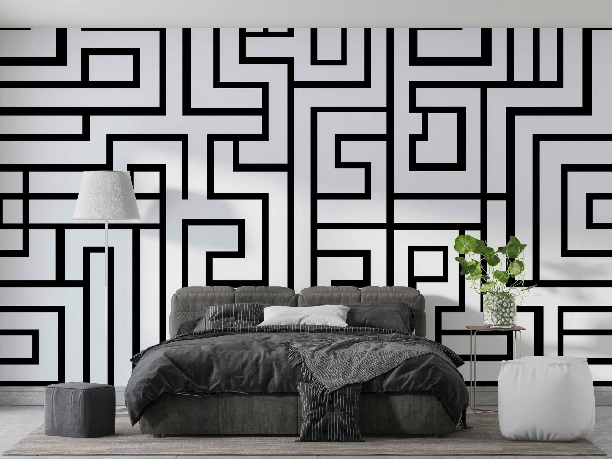 Monochrome maze wallpaper for hallway
