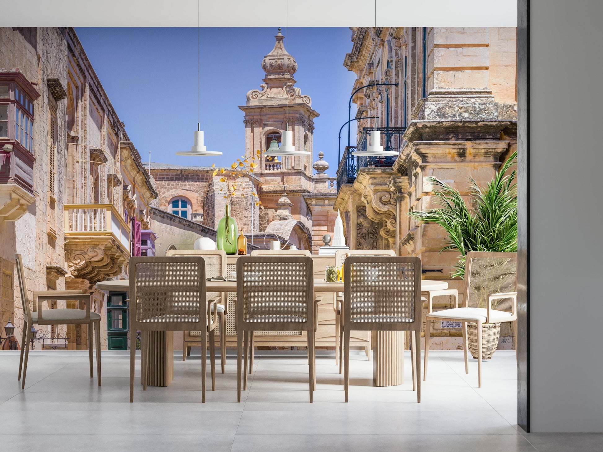 Large stone facade mural for lounge feature wall, earthy neutral tones