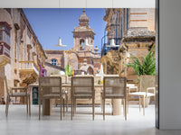 Large stone facade mural for lounge feature wall, earthy neutral tones