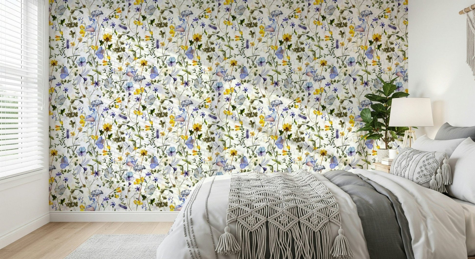 Springtime Meadow Butterfly Whispers Garden, whimsical peel and stick wallpaper.