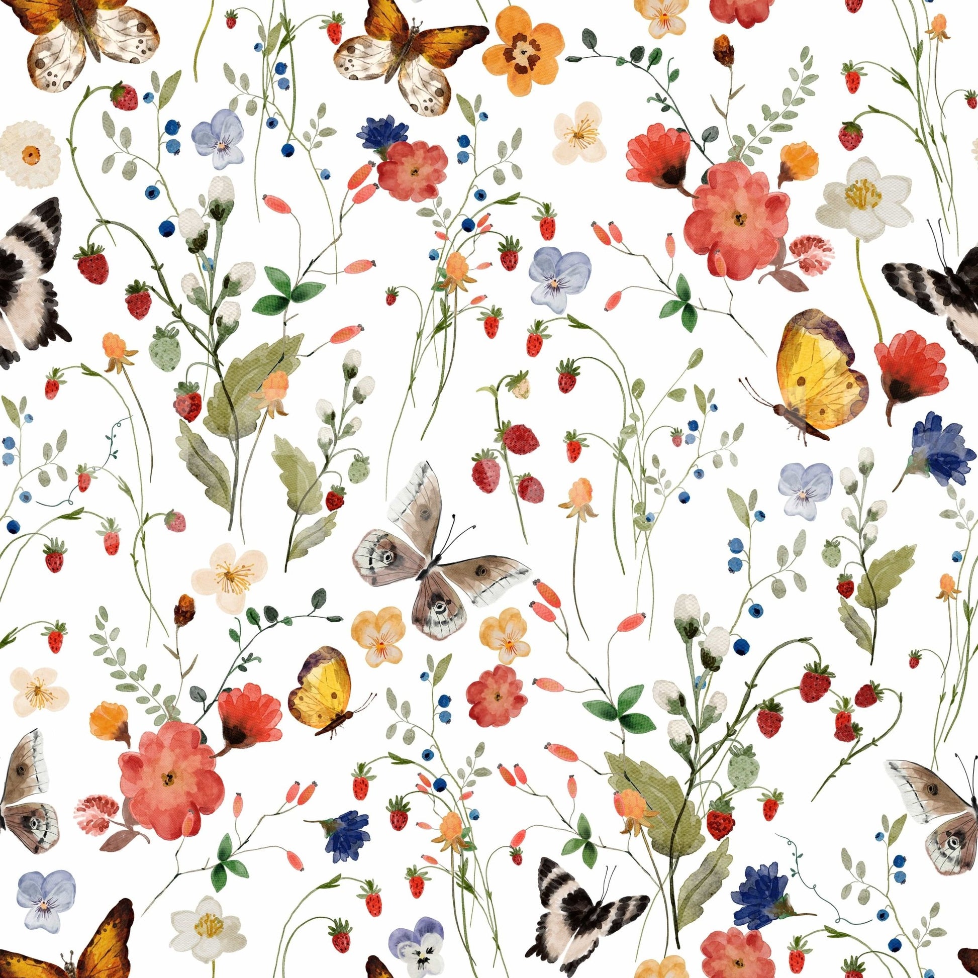 Charming watercolor removable wallpaper pattern, Meadow Magic product.