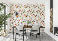 Meadow Magic decorative wallpaper with tiny red berries and petals.