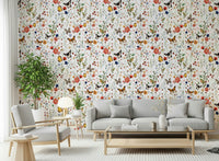 Meadow Magic wallpaper for walls, wildflower butterfly pattern.