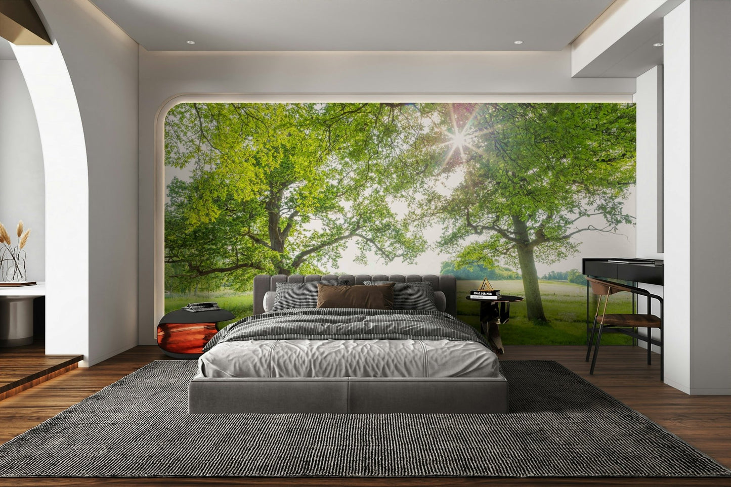 Wall mural of a wildflower meadow with a walking path.

