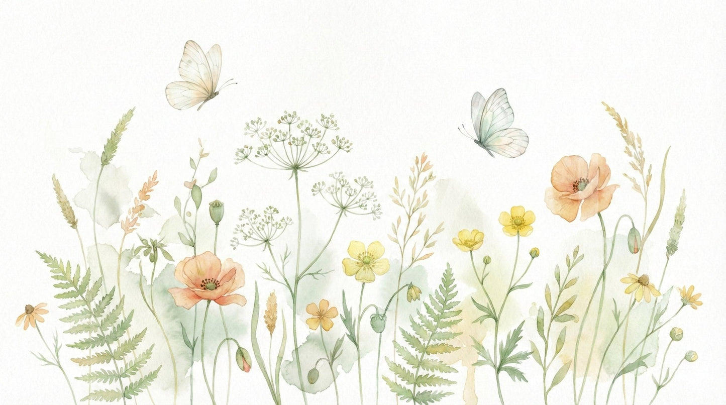 Meadow Whispers Wall Mural styled with minimalist furniture in a modern flat.