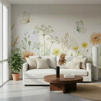 Meadow Whispers design used as a soft feature wall in a modern lounge.