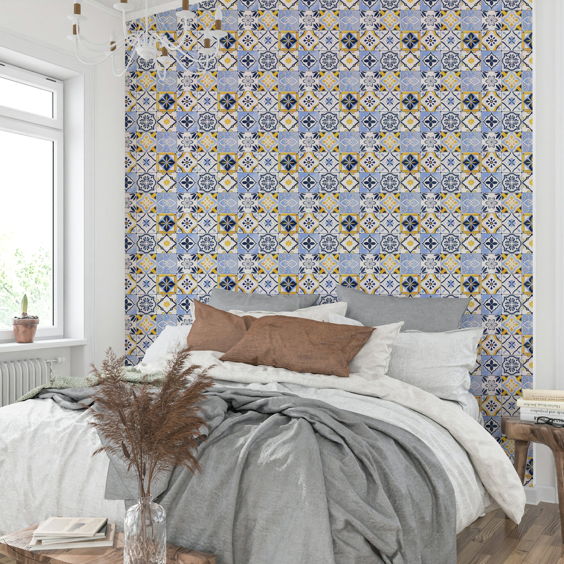 Vibrant tile wall covering for kitchen walls

