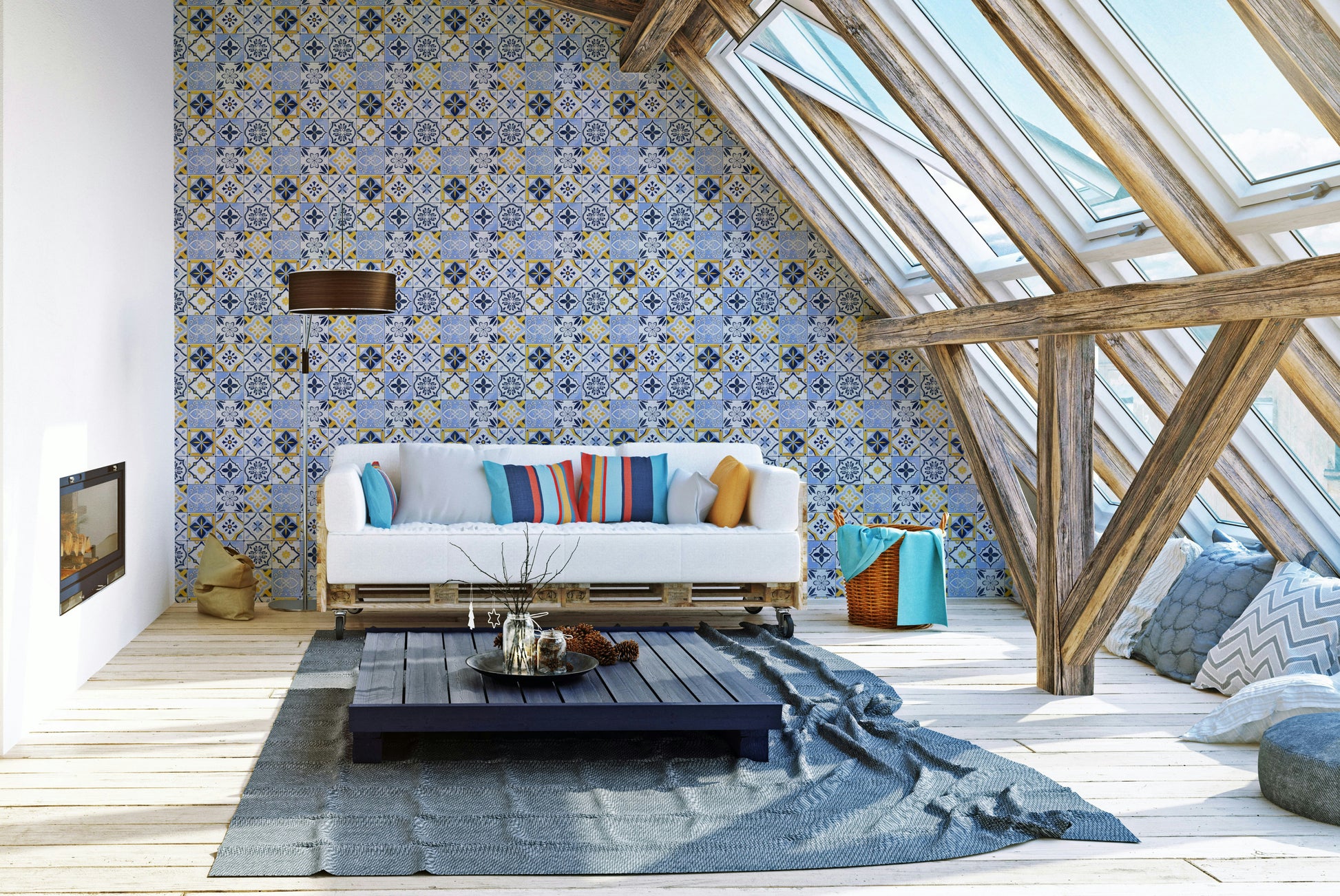 Hand-painted tile design wallpaper for wall

