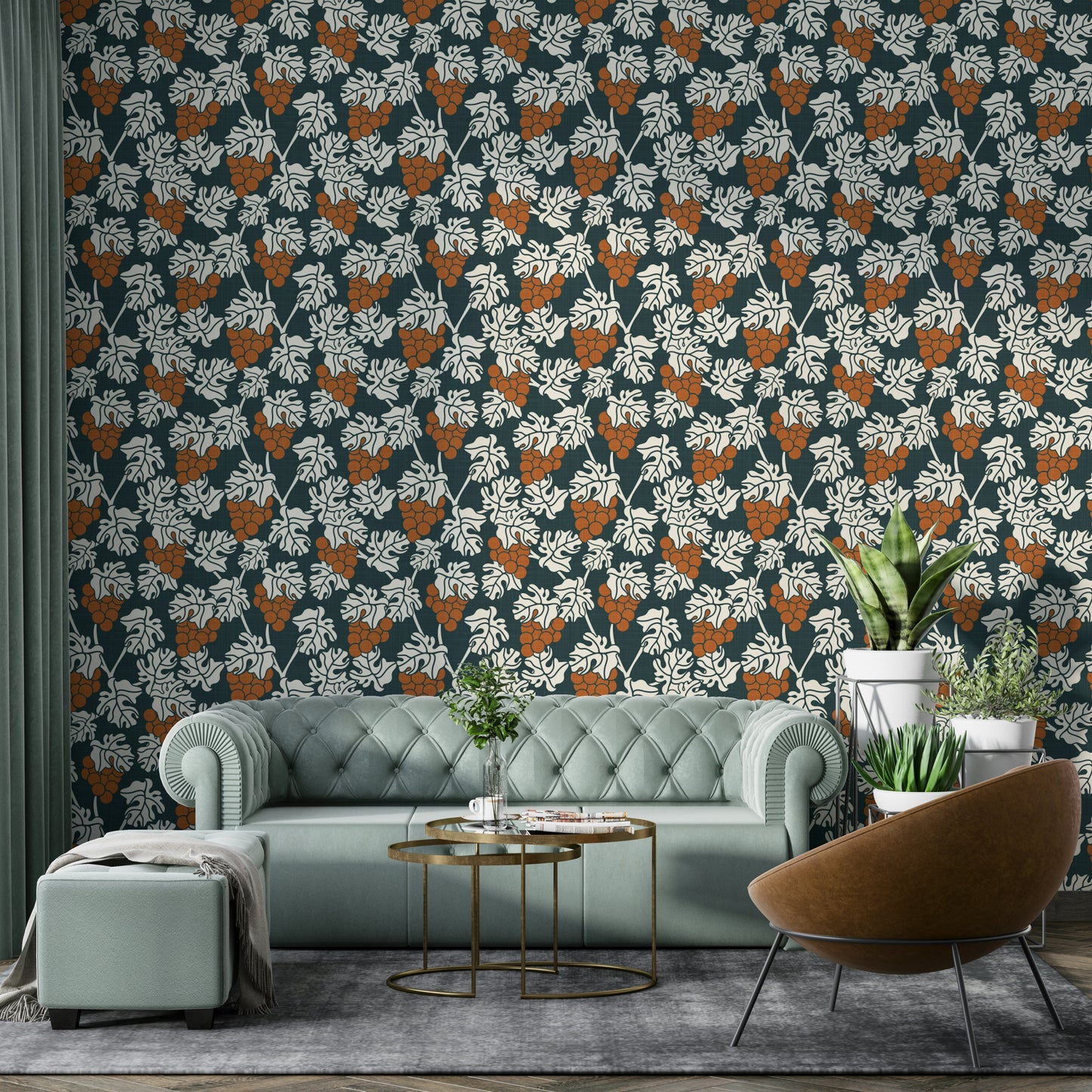 Add rustic charm with Mediterranean Vineyard Blue Wall Mural.

