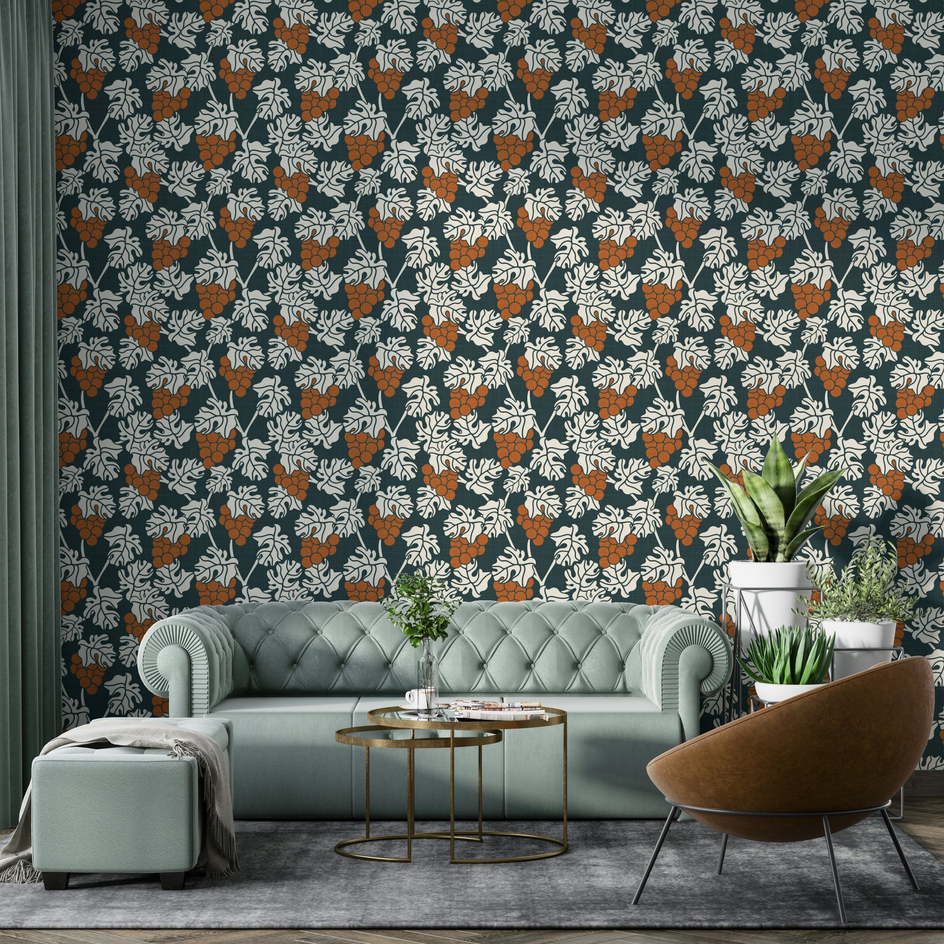 Add rustic charm with Mediterranean Vineyard Blue Wall Mural.

