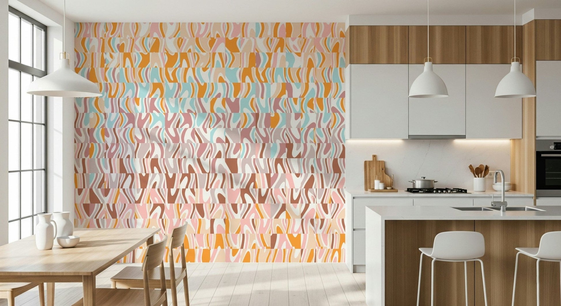 Op-art style blocks Melting Colors poster segmented vibrant color divisions.