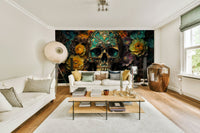 Hauntingly beautiful design with bones and vibrant floral elements

