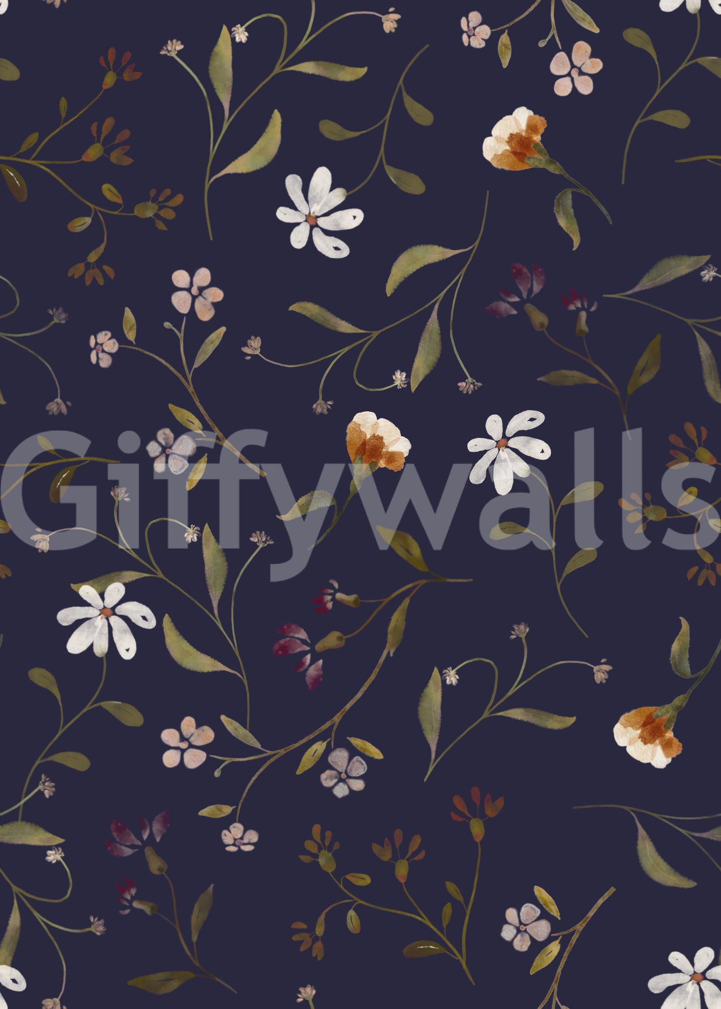 Whimsical wall art with scattered floral elements

