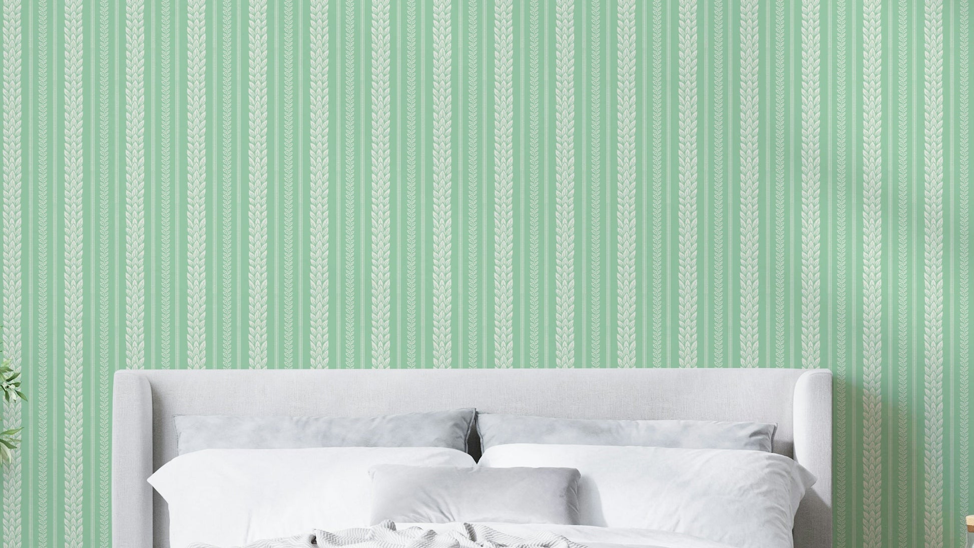 Merry cherry green stripe wallpaper with playful design

