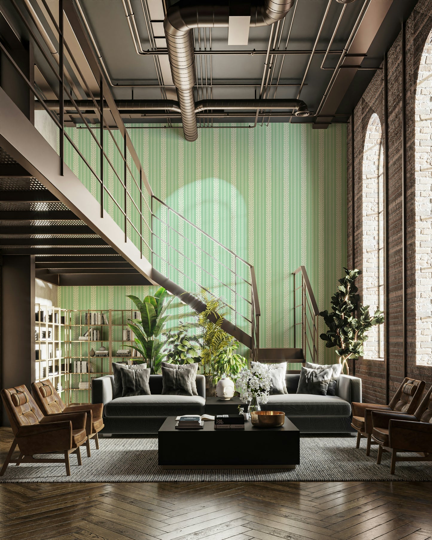 Bright and playful cherry green stripe wallpaper for walls

