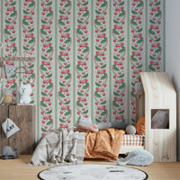 Bright and bold cherry red and green striped wallpaper

