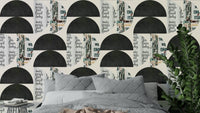 Mescolanza 15 wallpaper with dark semicircles and text collage

